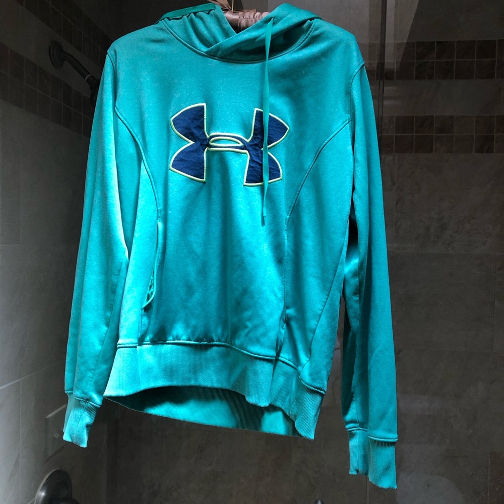 UNDER ARMOUR Mens medium Green Pullover Hoodie  Sweatshirt navy